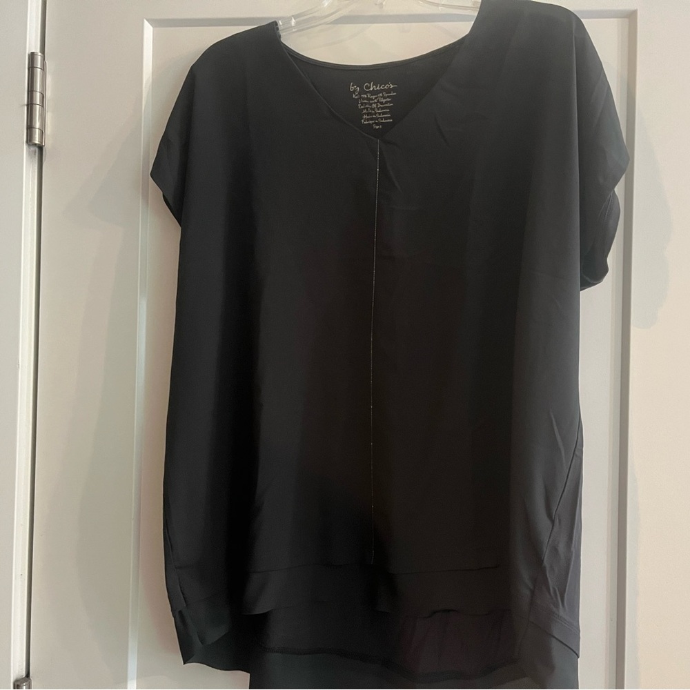 Slate colored short sleeve blouse by Chico’s (Size 3)